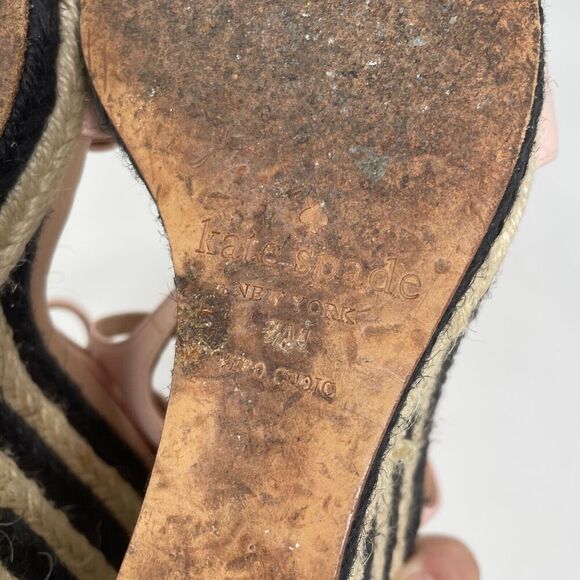 Kate Spade NY Pink Rosette Espadrille Wedge Sandals Size 7 Leather Floral Heel - Picture 10 of 10